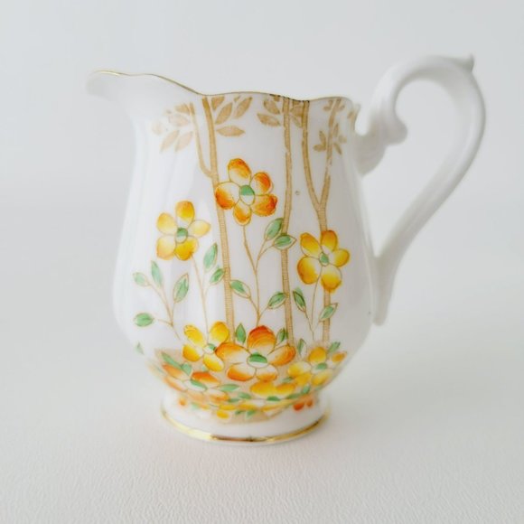 Rare Royal Albert DELL Petite Creamer & Sugar Orange Yellow Floral Bamboo Asian - Picture 4 of 12
